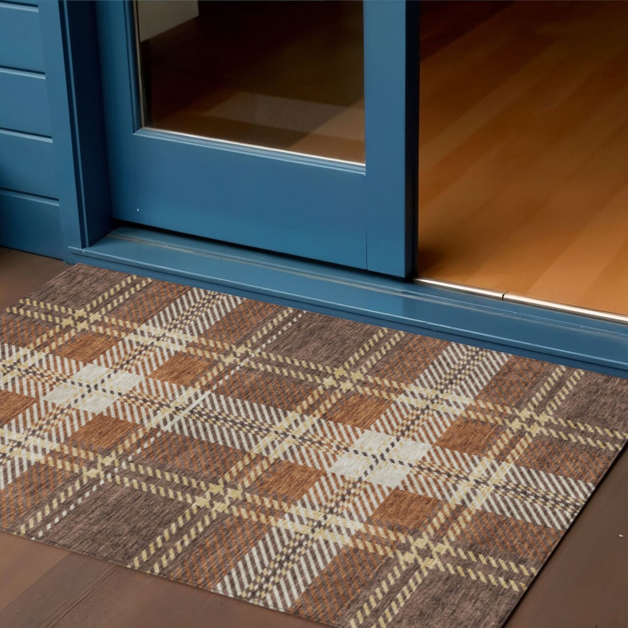 Edge Collections - 3' x 5' - Brown - Washable Area Rug Plaid for Outdoor and Indoor Use - 1 Piece